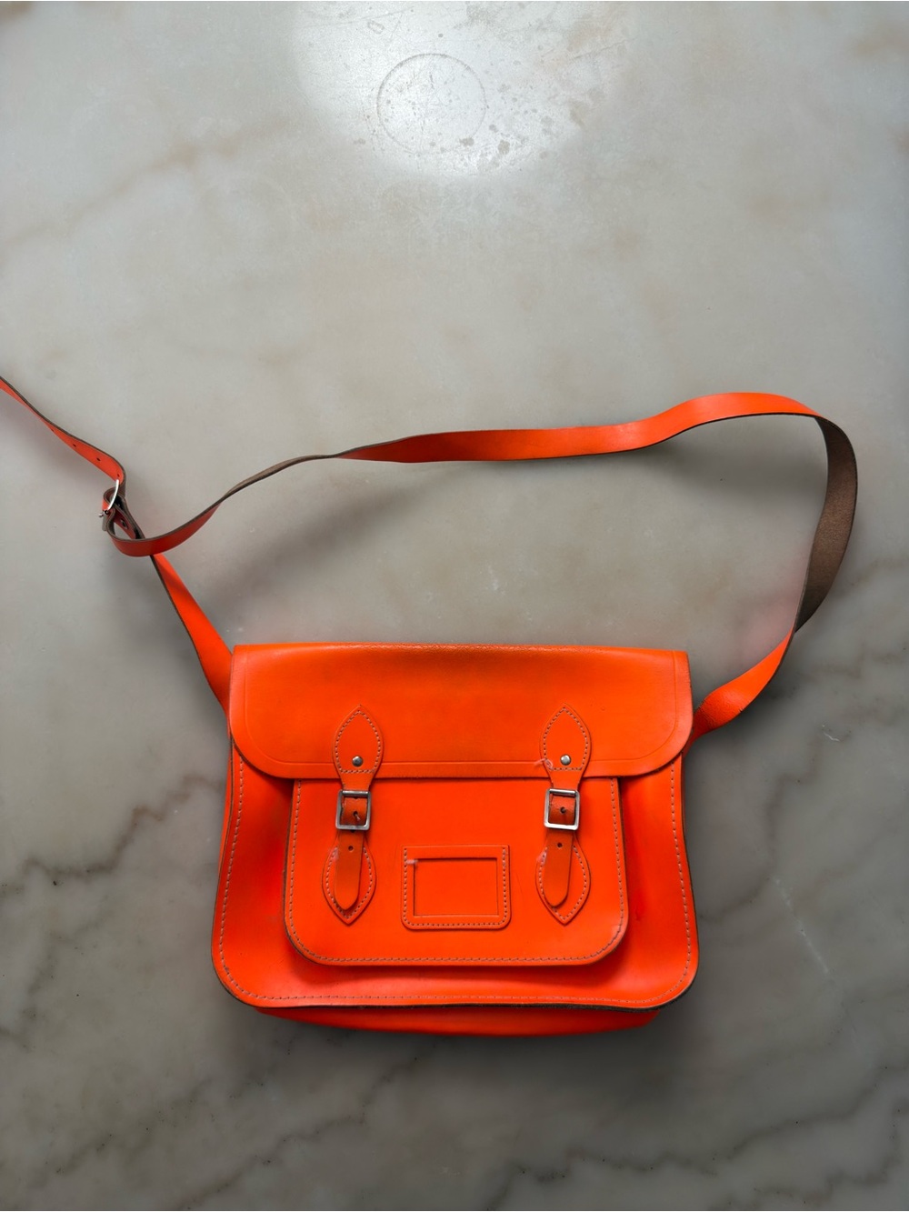 Neon Orange Leather Crossbody Messenger Satchel